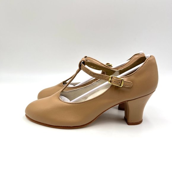 Capezio Size 4.5 750 Caramel Tan Jr. Footlight T-Strap Character Dance Shoes - Picture 6 of 13